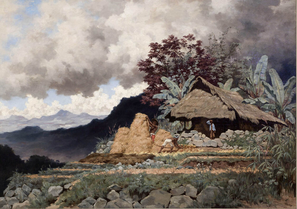 Olieverfschilderij van Wilhelm Bleckmann getiteld 'Onheilspellend weer'.